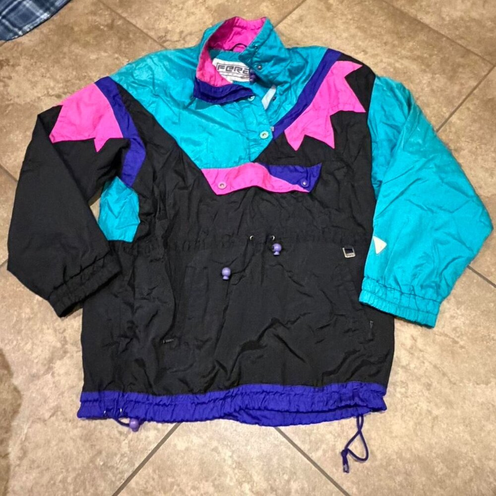 fera skiwear vintage windbreaker blue and pink